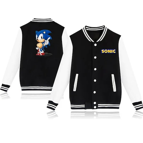 

Sonic Kids Girls' Baseball Jacket Cartoon Cool Button Casual Coat Outerwear 3-12 Years Winter Black / Fall