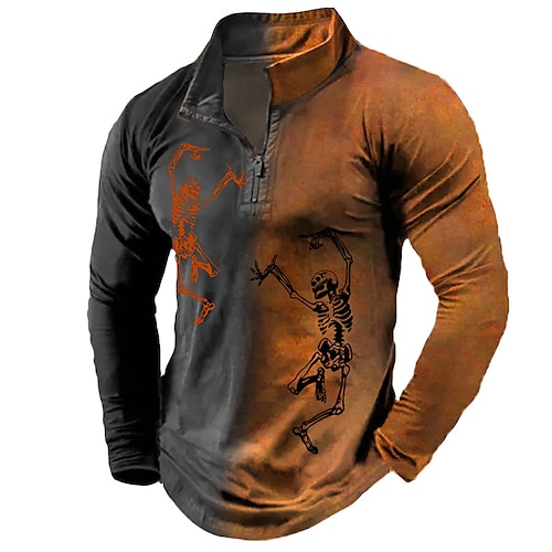 

Men's Zip Up Sweatshirt Pullover Quarter Zipper Sweatshirt Orange Half Zip Color Block Skull Graphic Prints Zipper Print Daily Sports 3D Print Basic Designer Casual Spring & Fall Clothing Apparel