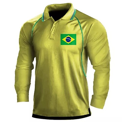 

Men's Golf Shirt Sports Turndown Green World Cup 2022 3D Print Casual Sports Button-Down Print Clothing Apparel Fashion Casual Breathable