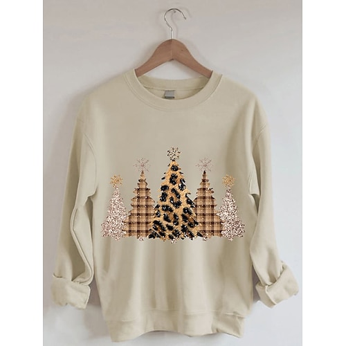 

Women's Pullover Khaki White Black Crew Neck Tree Print Casual Daily Hot Stamping Basic Casual Fall & Winter Clothing Apparel Hoodies Sweatshirts Loose Fit