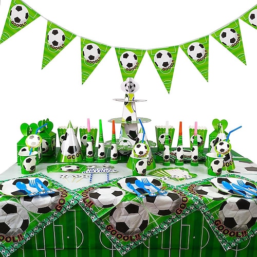 

World Cup Paty Supplies 16Pcs Set, Football Theme Party Plates Napkins Tablecloths Tableware Set, Party Decorations Table Decor for 2022 Soccer World Cup