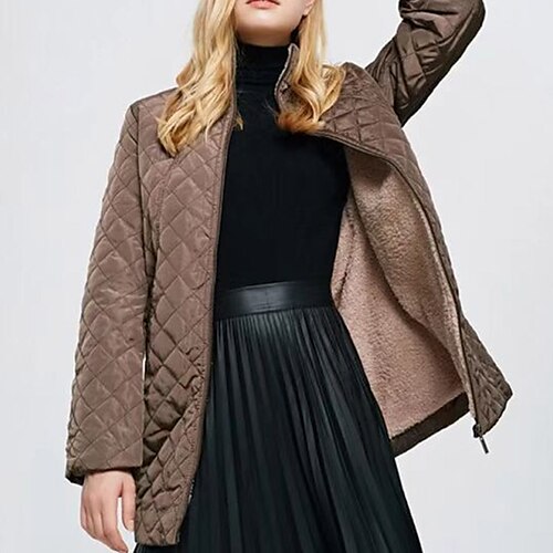 

Women's Winter Jacket Winter Coat Parka Windproof Warm Outdoor Street Daily Vacation Zipper Fleece Lined Zipper Stand Collar Contemporary Simple Casual Daily Modern Solid Color Regular Fit Outerwear