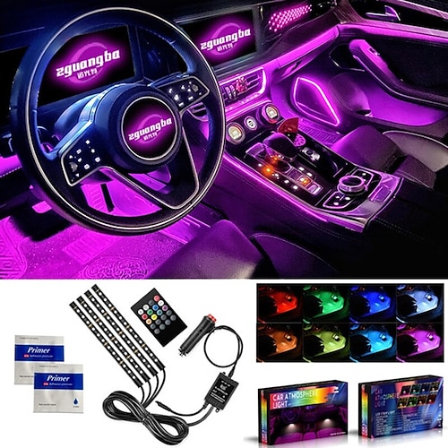 

4pcs E6 Car RGB USB LED Strip Lights Interior Styling Decorative Atmosphere Lamps Strip LED With Remote Voice controlled rhythm lamp