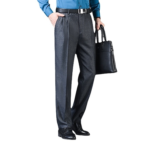 

Men's Dress Pants Trousers Pocket Pleats Straight Leg Solid Colored Breathable Soft Office Business Chic & Modern Casual Azure BlackGrey Micro-elastic