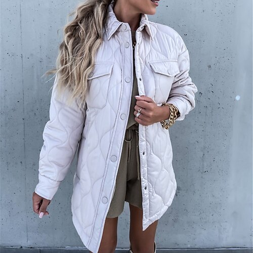 

Women's Winter Jacket Winter Coat Parka Warm Breathable Outdoor Daily Wear Vacation Going out Button Pocket Single Breasted Turndown Casual Lady Comfortable Shacket Solid Color Regular Fit Outerwear