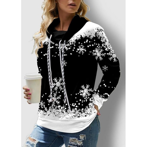 

Women's Hoodie Sweatshirt Pullover Streetwear Christmas Green Black Blue Snowflake Christmas Hoodie Long Sleeve S M L XL 2XL