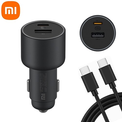 

Original Xiaomi Mi 100W Car Charger Dual USB Quick Charge USB-A USB-C Dual Output LED Light With 5A Cable