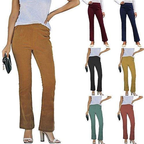 

cross-border 2022 autumn and winter women's solid color high waist slim micro flared pants corduroy elastic waist casual pants