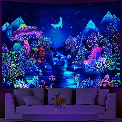 

Landscape Blacklight UV Reactive Tapestry Trippy Psychedelic Dormitory Living Room Art Decoration Hanging Cloth