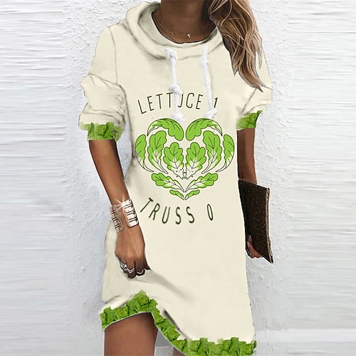 

Women's Hoodie Dress Winter Dress Mini Dress Beige Long Sleeve Letter Print Print Winter Fall Hooded Vacation Casual Fall Dress 2022 S M L XL XXL 3XL