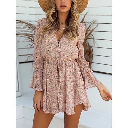 

Women's Casual Dress Tea Dress Floral Dress Pink Long Sleeve Print Winter Fall Autumn V Neck Romantic Winter Dress Fall Dress 2022 S M L