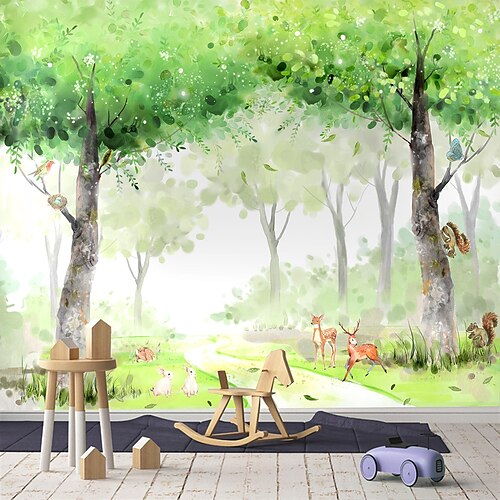 

Mural Wallpaper Wall Sticker Covering Print Peel And Stick Removable Self Adhesive Cartoon Green Tree Pvc / Vinyl Home Decor