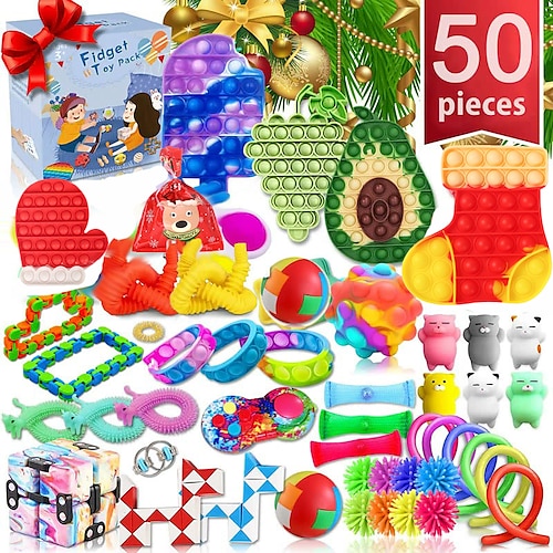 

Sensory Fidget Toys Pack - 50pcs - Stress Relief and Anti Anxiety Toys for Kids - Cool Fidget Packs with Stress Balls Fidget Cube & More for Party Favors Prizes Travel & Pinata Stuffers