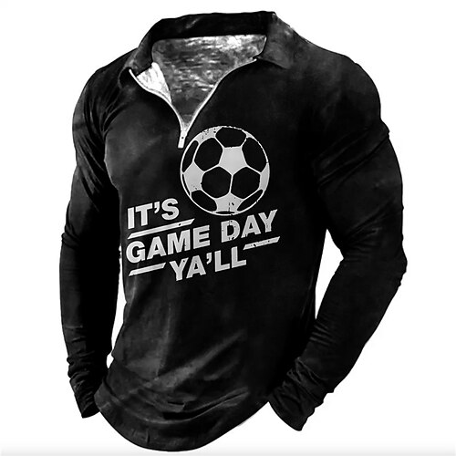 

Men's Collar Polo Shirt Golf Shirt Letter Football Soccer World Cup 2022 Turndown Green Black 3D Print Outdoor Sports Long Sleeve Zipper Print Clothing Apparel Fashion Designer Casual Breathable