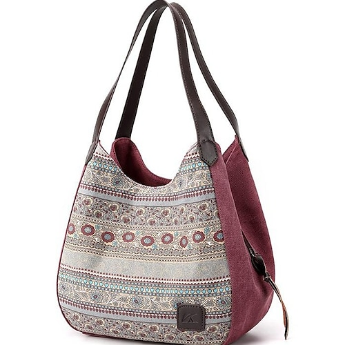 

Women's Tote Work Bag Tote Canvas Solid Color Floral Print Daily Office & Career Purple Coffee Brown Grey White