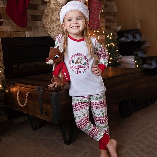 

Kids Girls' Ugly Christmas Letter Crewneck Pants Suit Set Long Sleeve Cute Christmas Gifts 7-13 Years Winter Red / Fall