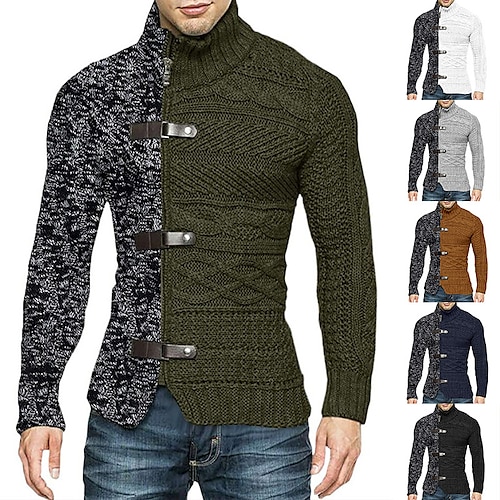 

Men's Cardigan Sweater Ribbed Knit Cropped Knitted Color Block Standing Collar Warm Ups Modern Contemporary Daily Wear Going out Clothing Apparel Spring & Fall Black Dark Navy M L XL