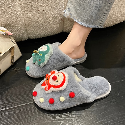 

Women's Slippers Home Christmas Fuzzy Slippers Fluffy Slippers House Slippers Fleece Slippers Winter Flat Heel Round Toe Polyester Loafer Black Rosy Pink Beige