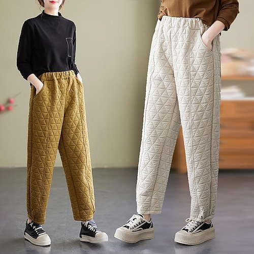 

Women's Fleece Pants Down Pants Pants Trousers Cotton Fleece lined Ginger Apricot Grey Fashion Casual Daily Side Pockets Baggy Micro-elastic Full Length Comfort Plain M L XL