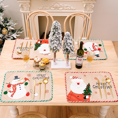 

Christmas Placemat Decoration Supplies Old Man Snowman Creative Embroidery Placemat Table Dress Up Insulation Mat