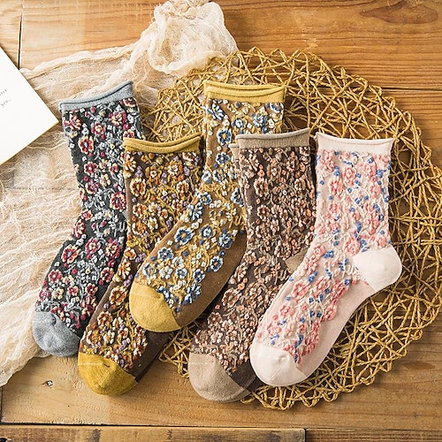 

Women's Crew Socks Work Daily Flower Spandex Nylon Cotton Basic Classic Vintage Retro Warm 1 Pair