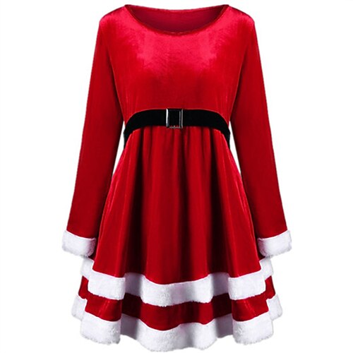 

Women's Plus Size Christmas Velvet Dress Santa Claus Crew Neck Long Sleeve Winter Fall Elegant Short Mini Dress Vacation Dress