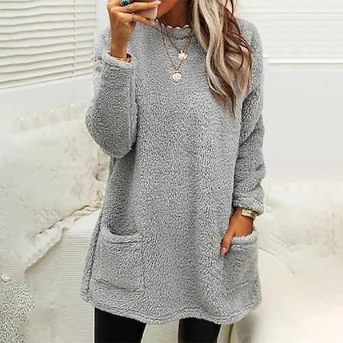 

Per donna Plus Size Abito casual Tinta unica Rotonda Manica lunga Autunno Inverno Informale Mini abito corto Giornaliero Appuntamento Vestito / Abito a T shirt