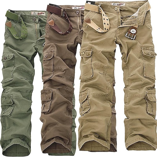 

Men's Cargo Pants Trousers Parachute Pants Multi Pocket Solid Colored Full Length Cotton Blend Casual Black Camouflage Micro-elastic