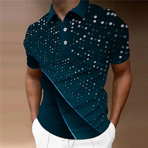 

Men's Collar Polo Shirt Golf Shirt Geometry Turndown Blue 3D Print Outdoor Street Short Sleeves Button-Down Print Clothing Apparel Fashion Designer Casual Breathable / Summer