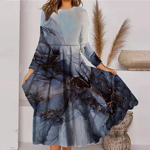 

Women's Casual Dress Swing Dress Midi Dress Green Blue Pink Navy Blue Blue Black Long Sleeve Color Gradient Pocket Print Winter Fall Vacation Casual Fall Dress 2022 S M L XL XXL 3XL / Winter Dress