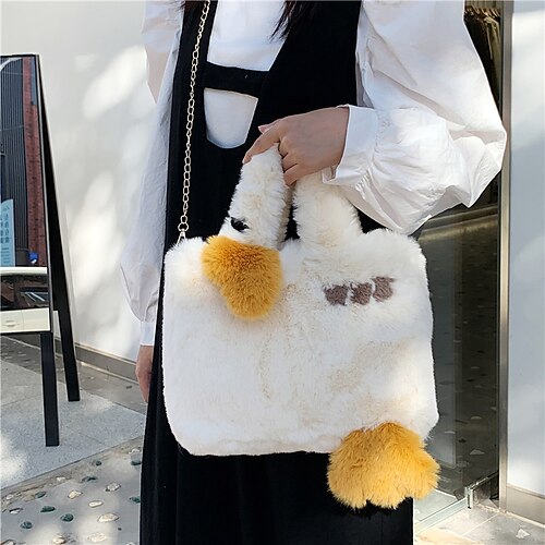 

Women's Fluffy Bag Plush Bag Top Handle Bag Solid Color Cartoon Daily Going out Brown Gray White Black