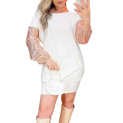 

Women's Sequin Dress Hoodie Dress Winter Dress Black White Long Sleeve Pure Color Sequins Patchwork Winter Fall Crew Neck Fashion Casual Modern Fall Dress 2022 S M L XL 2XL