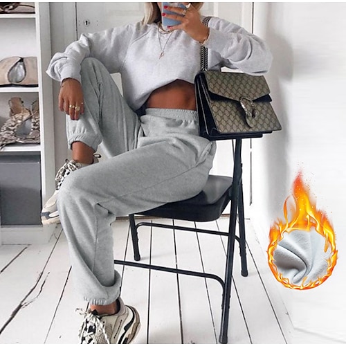 

Women's Sweatpants Joggers Fleece Pants Fleece lined Army Green Gray White Mid Waist Casual / Sporty Plus velvet Casual Weekend Side Pockets Micro-elastic Ankle-Length Comfort Plain S M L XL XXL