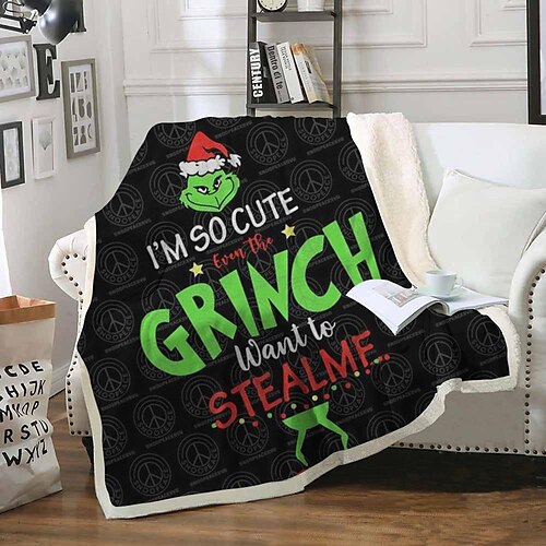 

Grinch Blanket Soft Fleece Blanket Fuzzy Flannel Lightweight Christmas Throw Blankets Warm Plush Throw Blanket for Sofa Couch Bed Camping Travel Bedding Boys Girls Adults Kids Gifts