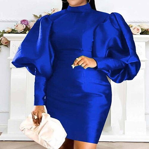 

kvinders plus size flatterende kjoler æbleformet kjole bryllup gæstefest kjole ensfarvet rullekrave langærmet efterår vinter elegant formel kort mini kjole formel festkjole