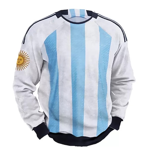 

Men's Sweatshirt Pullover Blue Crew Neck Striped Graphic Prints Patchwork Print Daily Sports Holiday 3D Print Streetwear Designer Casual Spring Fall Clothing Apparel World Cup Hoodies Sweatshirts