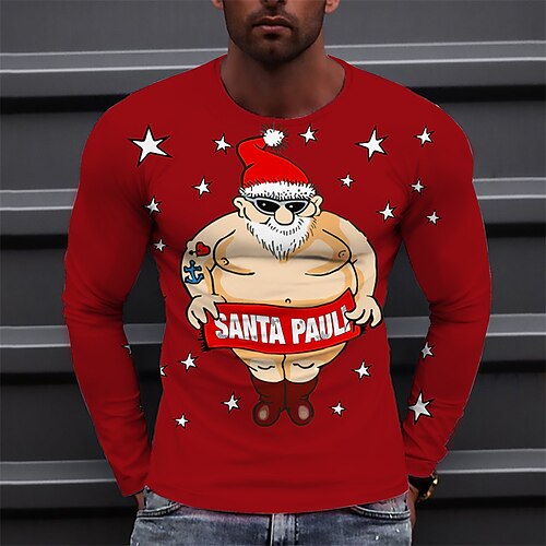 

Men's T shirt Tee Santa Claus Graphic Prints Crew Neck Red 3D Print World Cup Outdoor Street Long Sleeve Print Clothing Apparel Basic Sports Designer Casual