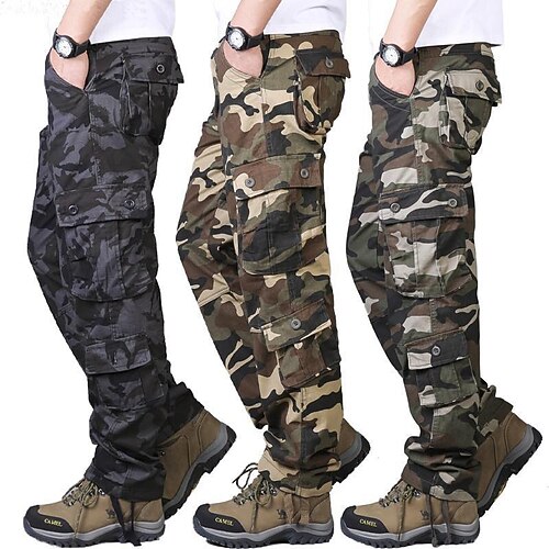 

Men's Cargo Pants Trousers Multi Pocket Straight Leg Camouflage Comfort Breathable Full Length Casual Daily Going out Sports Stylish ArmyGreen Blue Inelastic