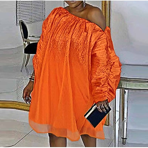 

Women's Plus Size Casual Dress Solid Color One Shoulder Short Sleeve Fall Winter Basic Casual Knee Length Dress Holiday Vacation Dress