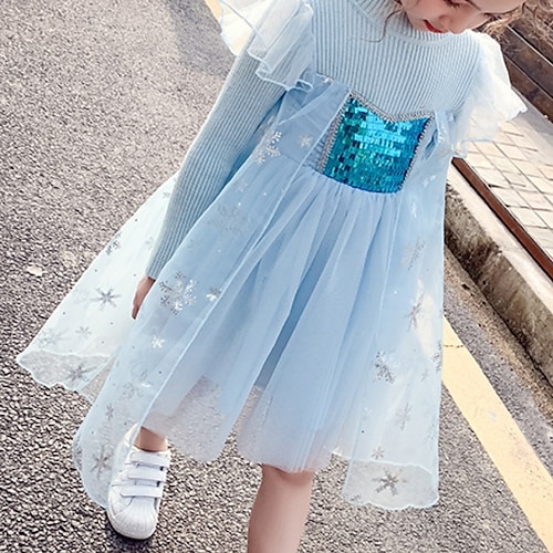 

Kids Girls' Dress Solid Color A Line Dress Mini Dress Performance Long Sleeve Princess Dress 2-12 Years Winter Blue Pink / Fall