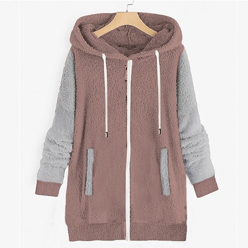 

Women's Sherpa jacket Fleece Jacket Teddy Coat Warm Breathable Outdoor Daily Wear Vacation Going out Zipper Pocket Zipper Hoodie Active Modern Comfortable Plush Solid Color Regular Fit Outerwear Long