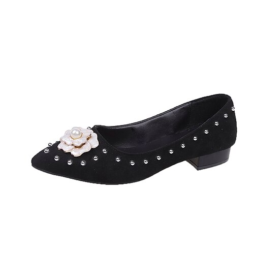 

Women's Flats Daily Plus Size Flower Low Heel Pointed Toe Suede Loafer Solid Color Black Gray