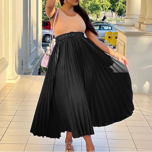 

Women's Skirt With Belt Solid / Plain Color Basic Standard Winter Green Purple Red White Black