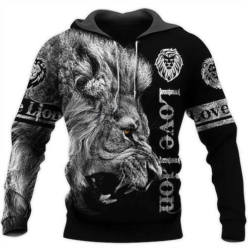 

Men's Unisex Pullover Hoodie Sweatshirt Black Hooded Lion Graphic Prints Print Daily Sports 3D Print Streetwear Designer Casual Spring & Fall Clothing Apparel Hoodies Sweatshirts Long Sleeve