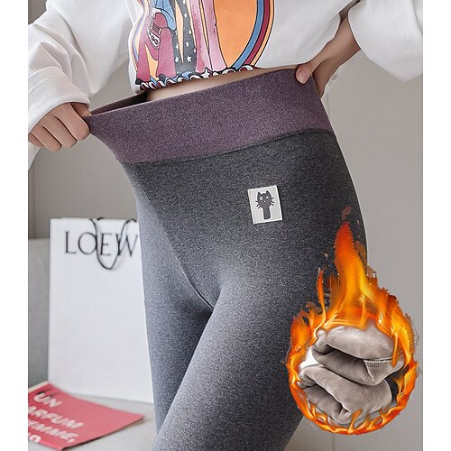 

Women's Fleece Pants Leggings Cotton Blend Fleece lined Light Grey Dark Grey Black High Waist Casual Home Office High Cut High Elasticity Full Length Thermal Warm Solid Colored One-Size Plus Size