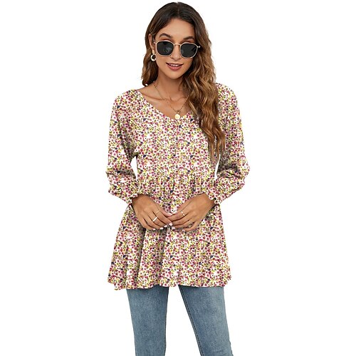 

Women's T shirt Tee Flower / Floral V Neck Standard Spring 6 pink