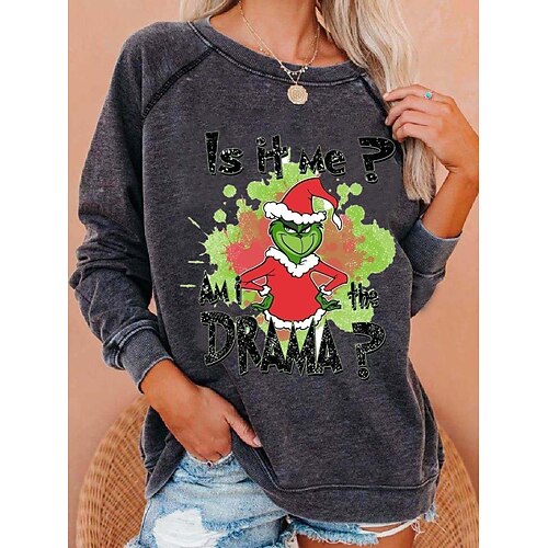 

Women's Sweatshirt Pullover Streetwear Christmas Black Blue Gray Graphic Christmas Round Neck Long Sleeve S M L XL 2XL 3XL
