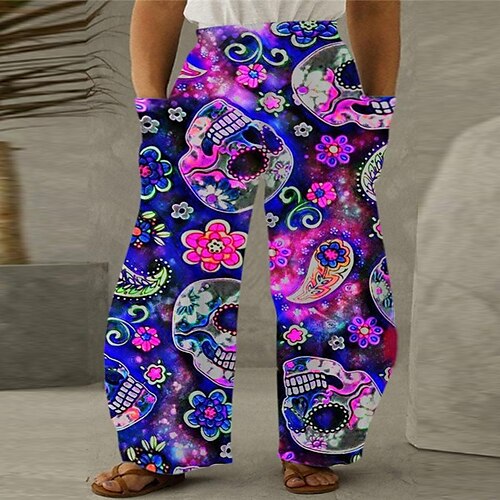 

Women's Plus Size Chinos Pants Trousers Pocket Print Floral Skull Letter Casual Halloween Casual High Full Length Winter Fall Black Purple Rainbow L XL XXL 3XL 4XL