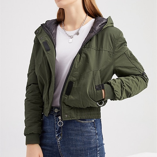 

Women's Bomber Jacket Winter Jacket Warm Breathable Outdoor Daily Wear Vacation Going out Pocket Zipper Hoodie Chic & Modern Casual Lady Comfortable Solid Color Regular Fit Outerwear Long Sleeve