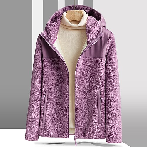 

Women's Teddy Coat Warm Breathable Outdoor Daily Wear Vacation Going out Zipper Pocket Zipper Hoodie Active Casual Comfortable Solid Color Regular Fit Outerwear Long Sleeve Winter Fall Black Purple